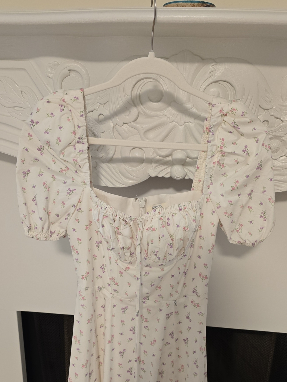 House of CB Cream Midi Dress with Pink & Purple Floral Print